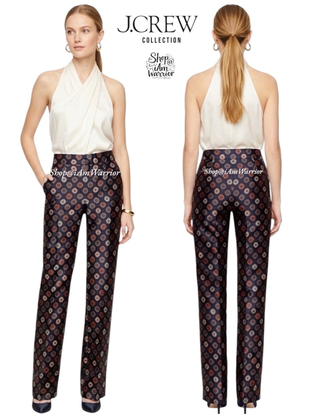 J.Crew Collection silk blend wide leg trouser in foulard print *shop@iamwarrior